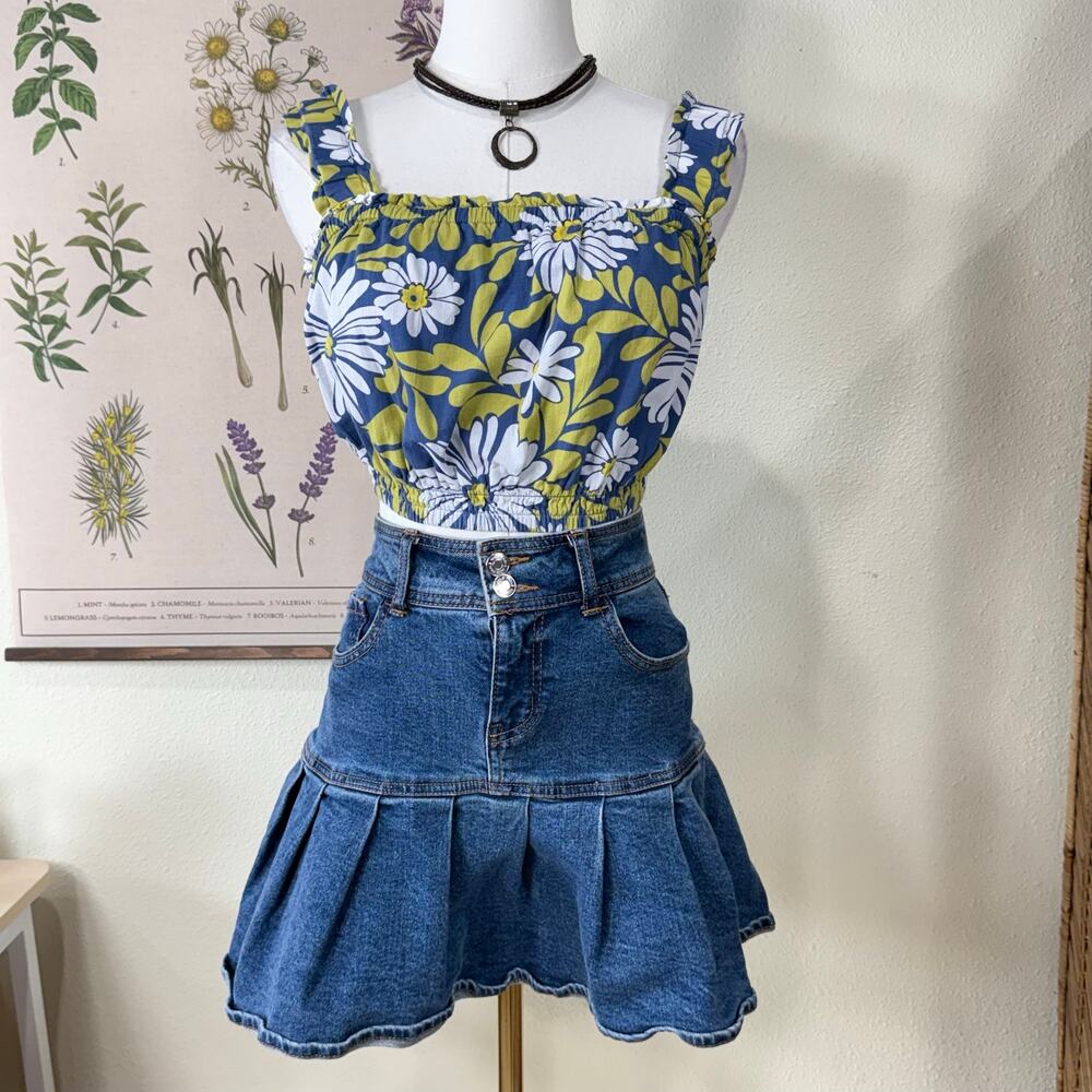 Aerie Woven Floral Crop Tank Top Coastal Cowgirl Fairy Grunge Hippie Boho S
